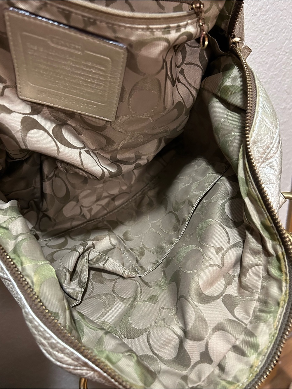 Authentic Coach Metallic Silver Leather Shoulder Bag with Brass Buckle Accents - Picture 10 of 16